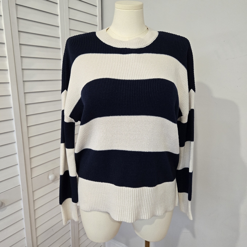 moon & madison Navy and Cream Striped Crewneck Sweater
